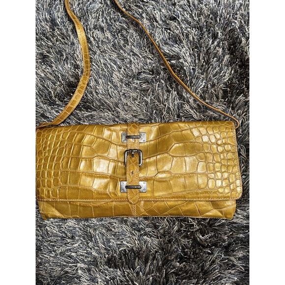 Claudia Firenze Mustard Leather Croc Embossed Leather Shoulder/Clutch Purse EUC - Picture 2 of 10